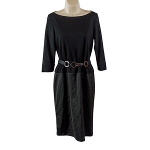 Tadashi Classic Black Boatneck Sheath Dress with Belt